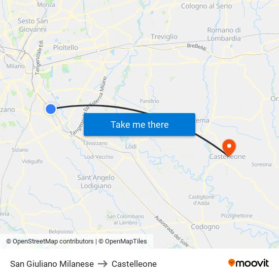 San Giuliano Milanese to Castelleone map