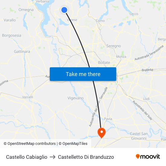 Castello Cabiaglio to Castelletto Di Branduzzo map