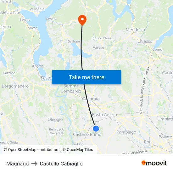 Magnago to Castello Cabiaglio map