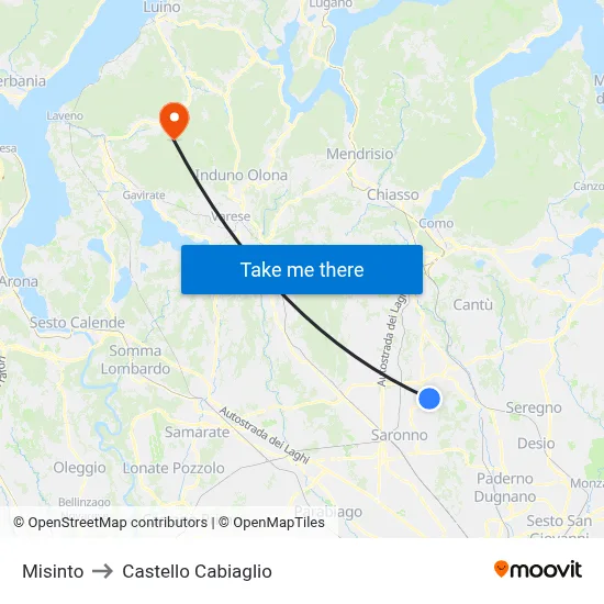 Misinto to Castello Cabiaglio map