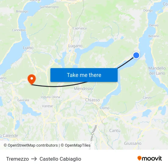 Tremezzo to Castello Cabiaglio map