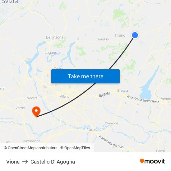 Vione to Castello D' Agogna map