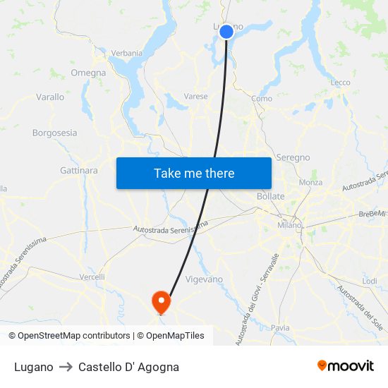 Lugano to Castello D' Agogna map