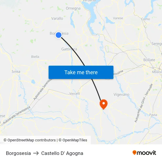 Borgosesia to Castello D' Agogna map