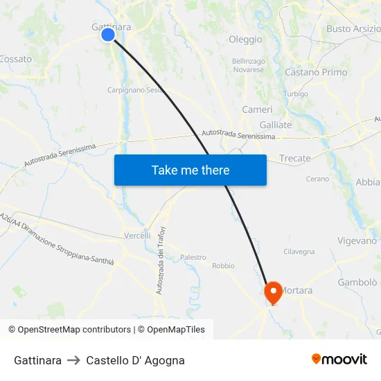 Gattinara to Castello D' Agogna map