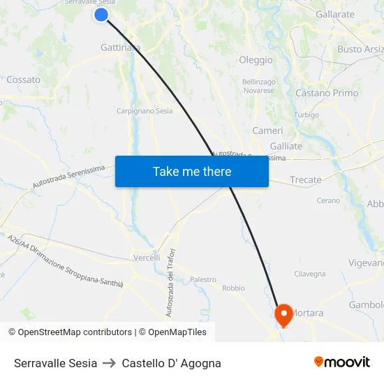 Serravalle Sesia to Castello D' Agogna map