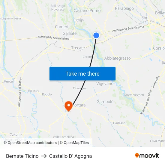 Bernate Ticino to Castello D' Agogna map