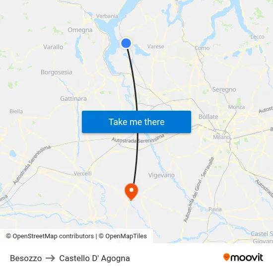Besozzo to Castello D' Agogna map
