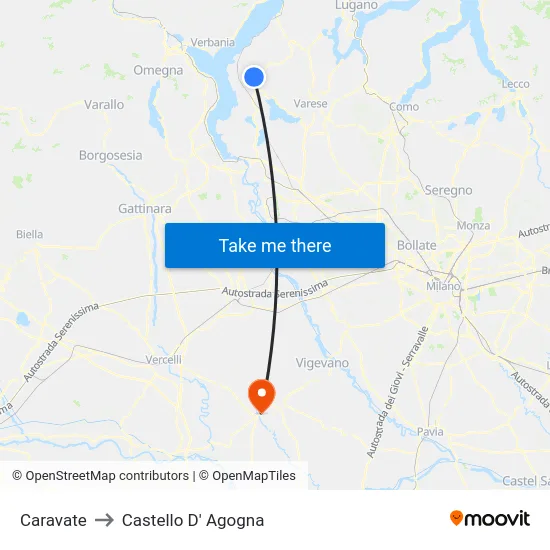 Caravate to Castello D' Agogna map