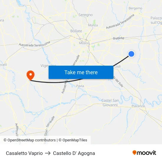Casaletto Vaprio to Castello D' Agogna map