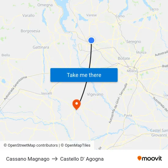 Cassano Magnago to Castello D' Agogna map