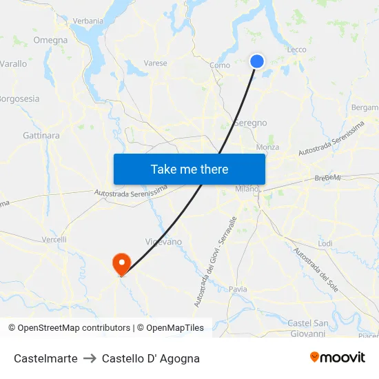 Castelmarte to Castello D' Agogna map