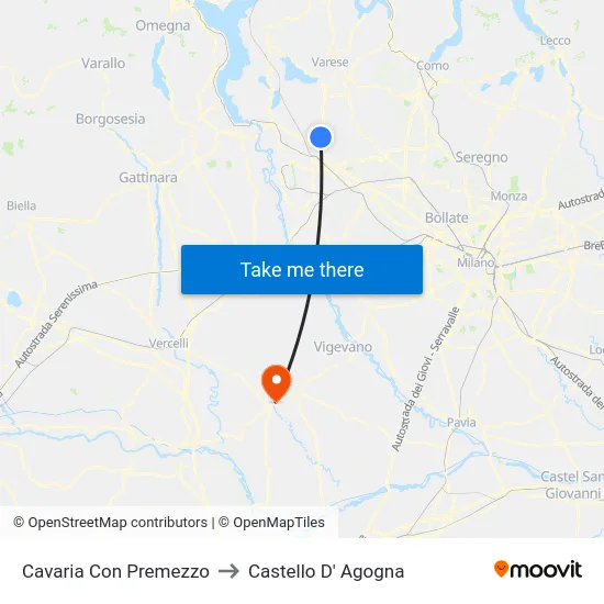 Cavaria con Premezzo to Castello D' Agogna map