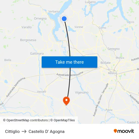 Cittiglio to Castello D' Agogna map