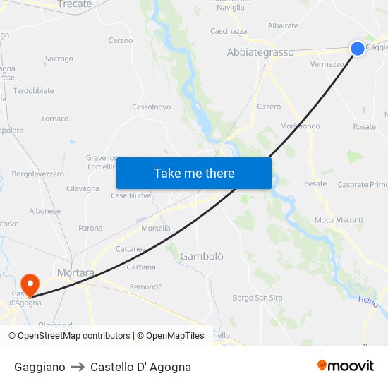 Gaggiano to Castello D' Agogna map