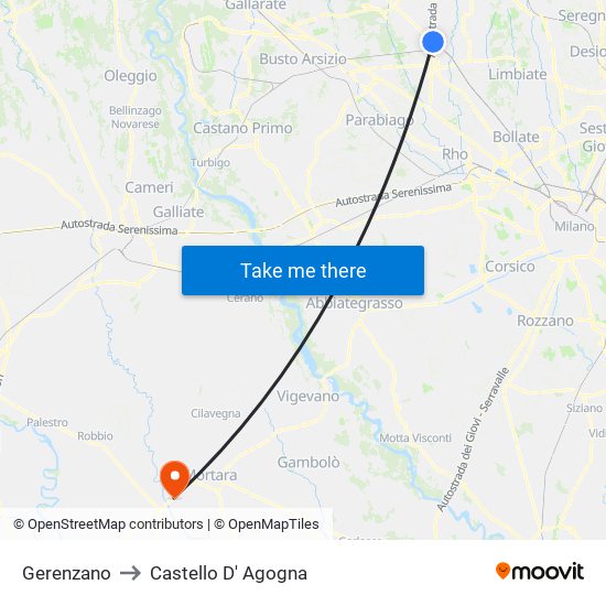 Gerenzano to Castello D' Agogna map