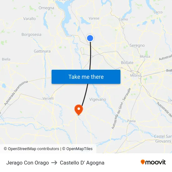 Jerago con Orago to Castello D' Agogna map