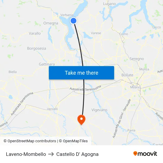 Laveno-Mombello to Castello D' Agogna map