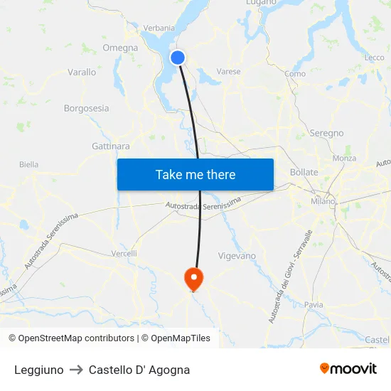 Leggiuno to Castello D' Agogna map