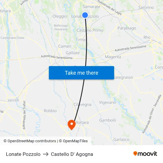 Lonate Pozzolo to Castello D' Agogna map