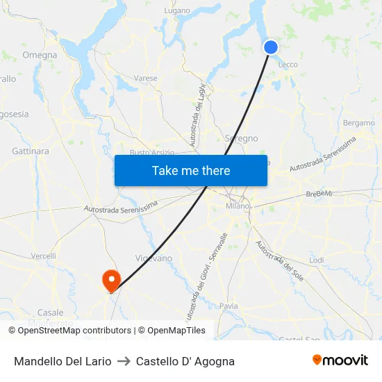 Mandello Del Lario to Castello D' Agogna map