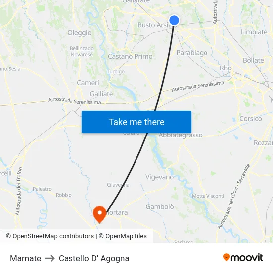 Marnate to Castello D' Agogna map