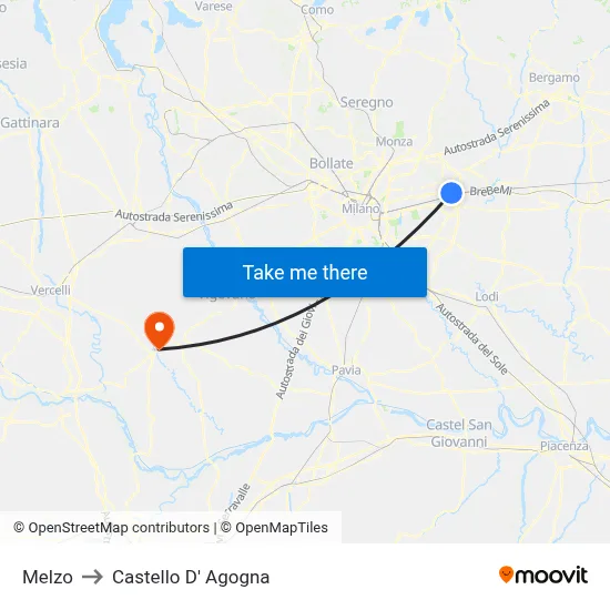Melzo to Castello D' Agogna map