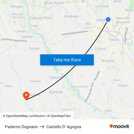 Paderno Dugnano to Castello D' Agogna map