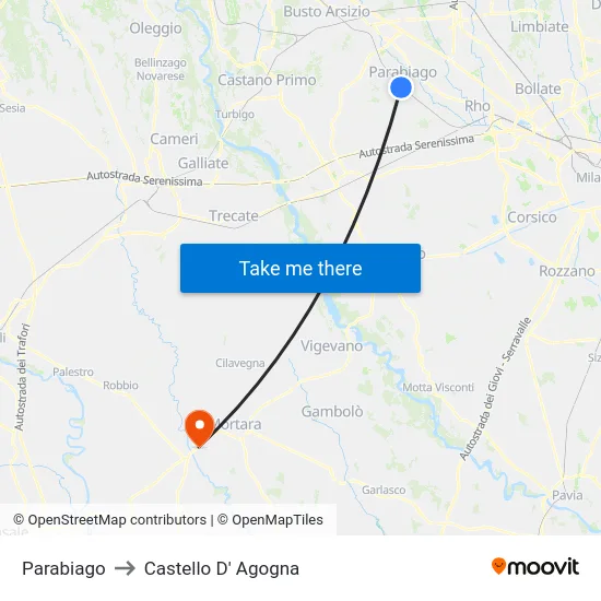Parabiago to Castello D' Agogna map