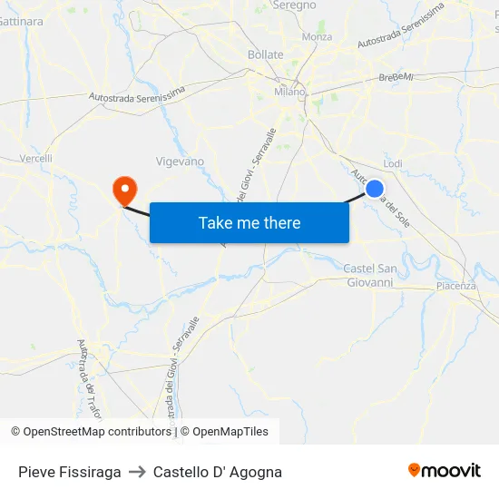 Pieve Fissiraga to Castello D' Agogna map