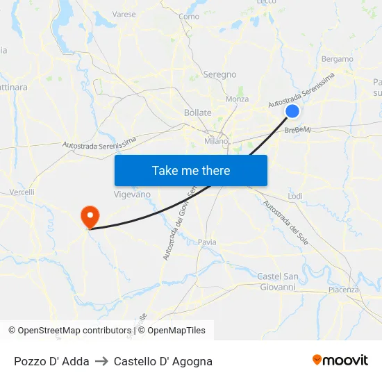 Pozzo D' Adda to Castello D' Agogna map