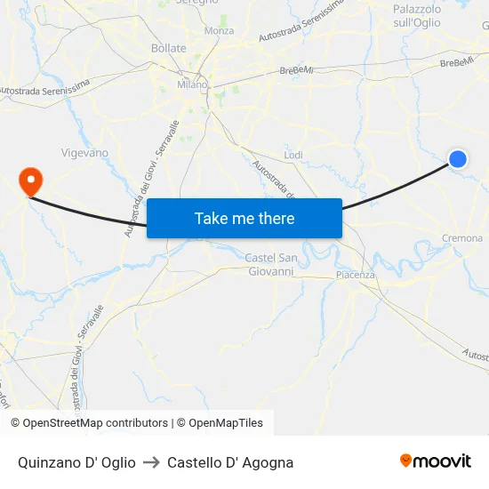 Quinzano D' Oglio to Castello D' Agogna map