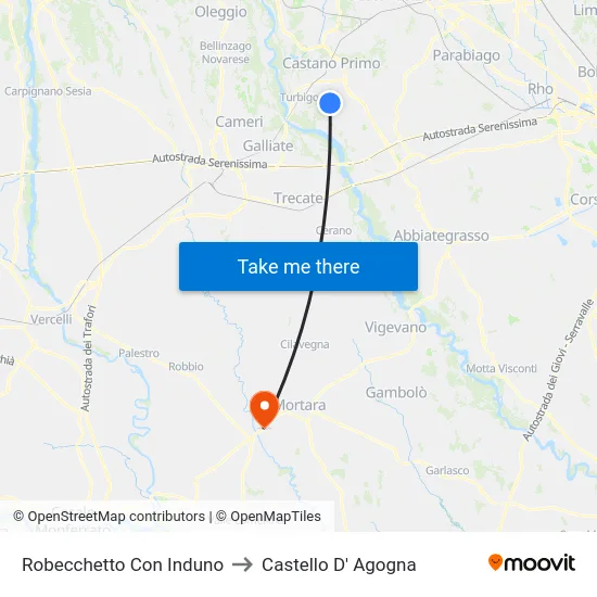 Robecchetto Con Induno to Castello D' Agogna map