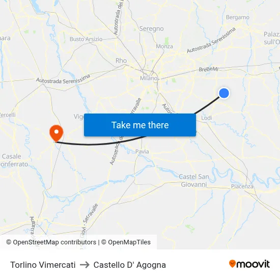 Torlino Vimercati to Castello D' Agogna map