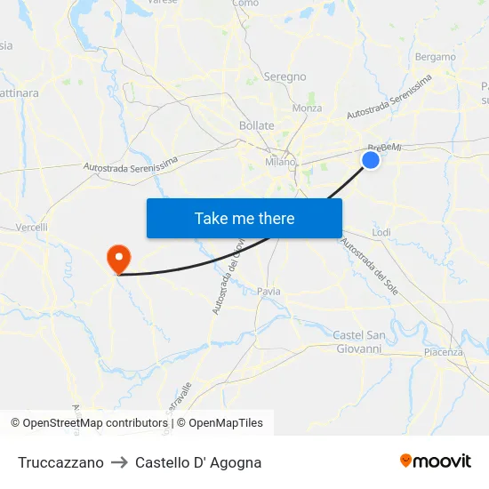 Truccazzano to Castello D' Agogna map