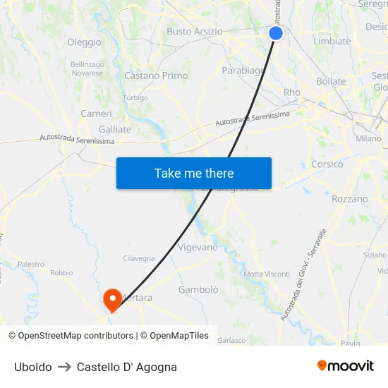 Uboldo to Castello D' Agogna map