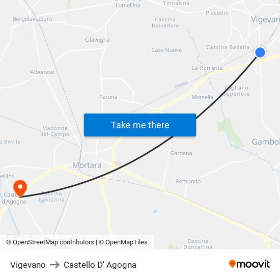 Vigevano to Castello D' Agogna map