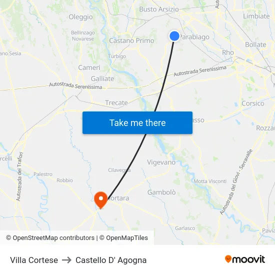 Villa Cortese to Castello D' Agogna map