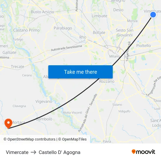 Vimercate to Castello D' Agogna map