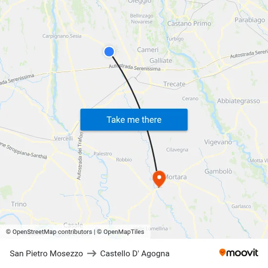 San Pietro Mosezzo to Castello D' Agogna map