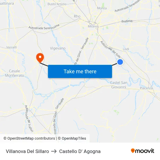 Villanova Del Sillaro to Castello D' Agogna map