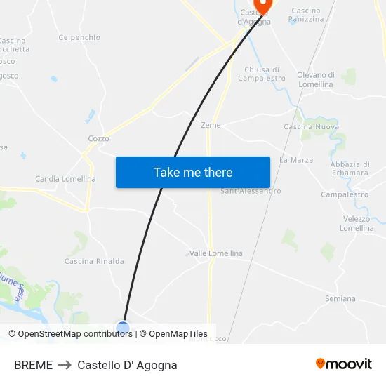 Breme to Castello D' Agogna map