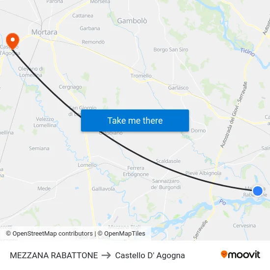Mezzana Rabattone to Castello D' Agogna map