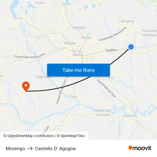 Morengo to Castello D' Agogna map