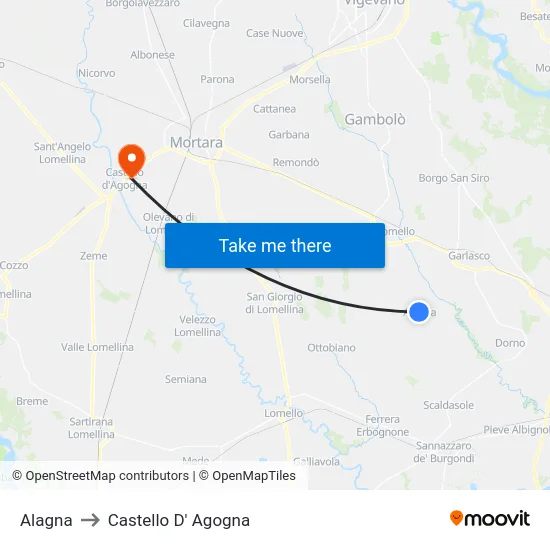 Alagna to Castello D' Agogna map