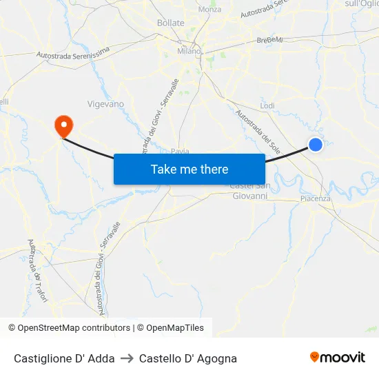 Castiglione D' Adda to Castello D' Agogna map