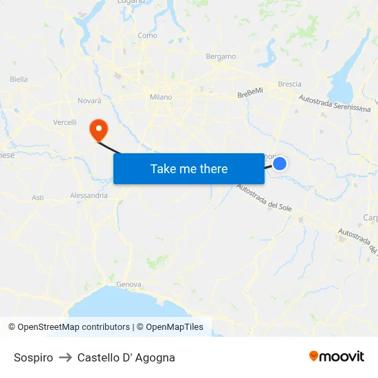 Sospiro to Castello D' Agogna map