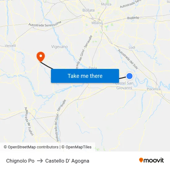 Chignolo Po to Castello D' Agogna map