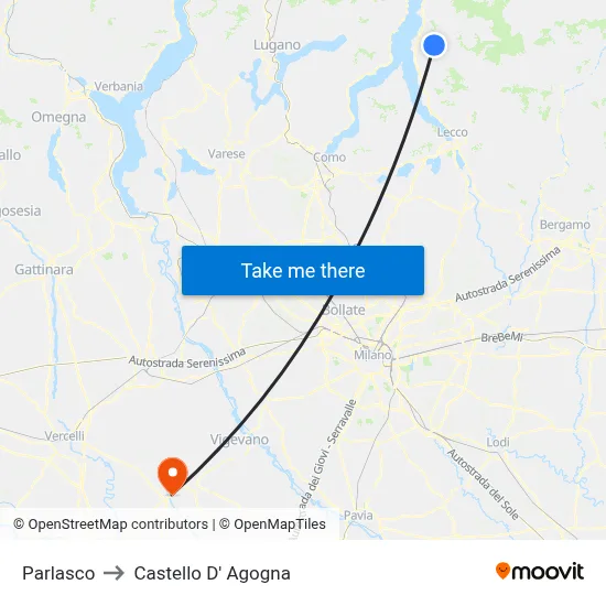 Parlasco to Castello D' Agogna map