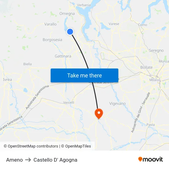 Ameno to Castello D' Agogna map